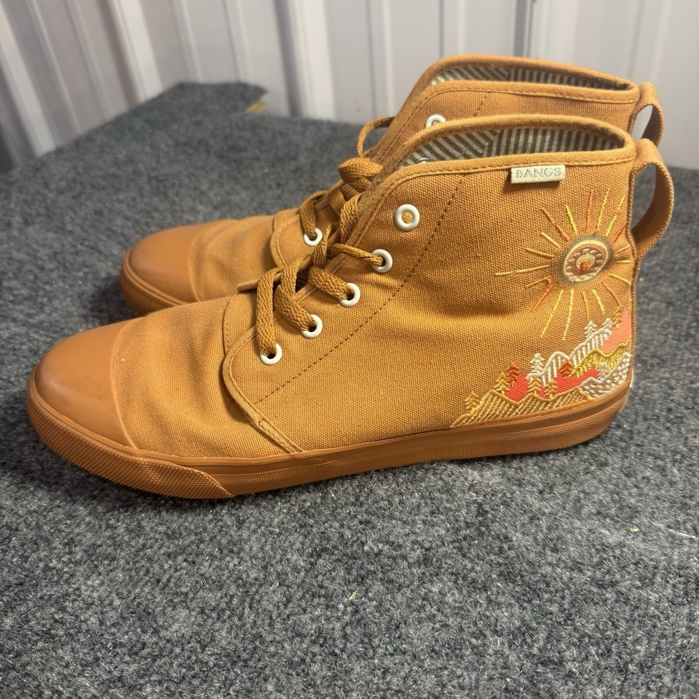 BANGS High Top Canvas Shoes Brown Embroidered Mountain Sun Men's 8 Women's 9.5